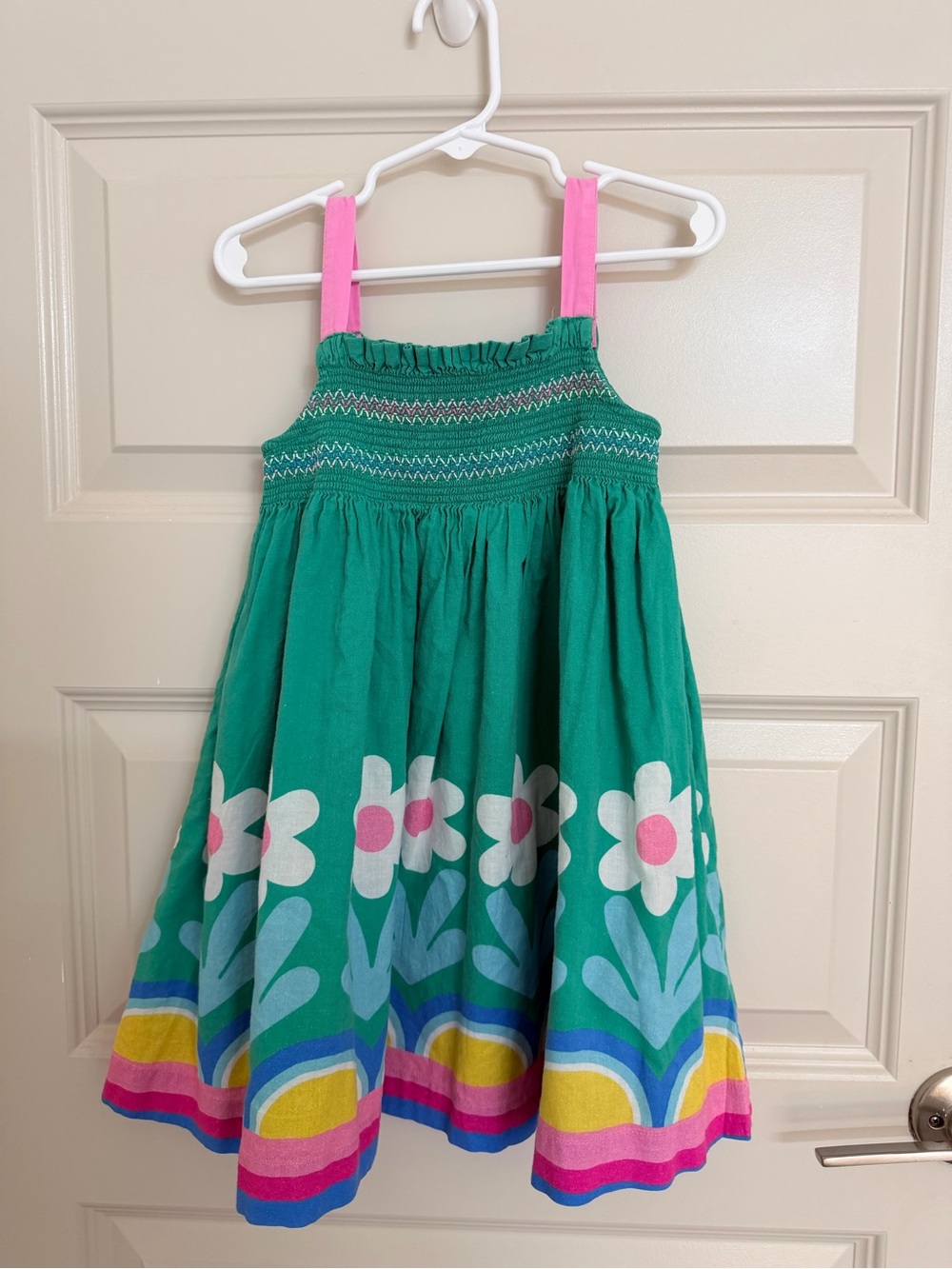 Mini Boden Green Floral Sun Dress with Pink Straps
